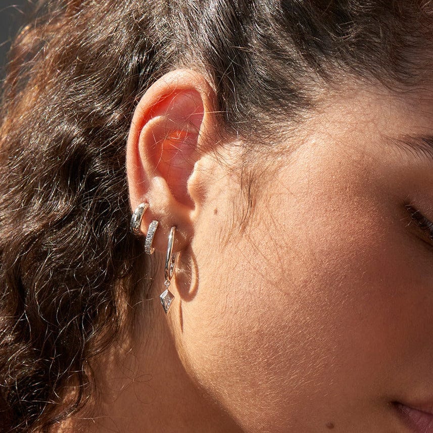 EAR Silver Sparkle Drop Pendant Hoop Earrings