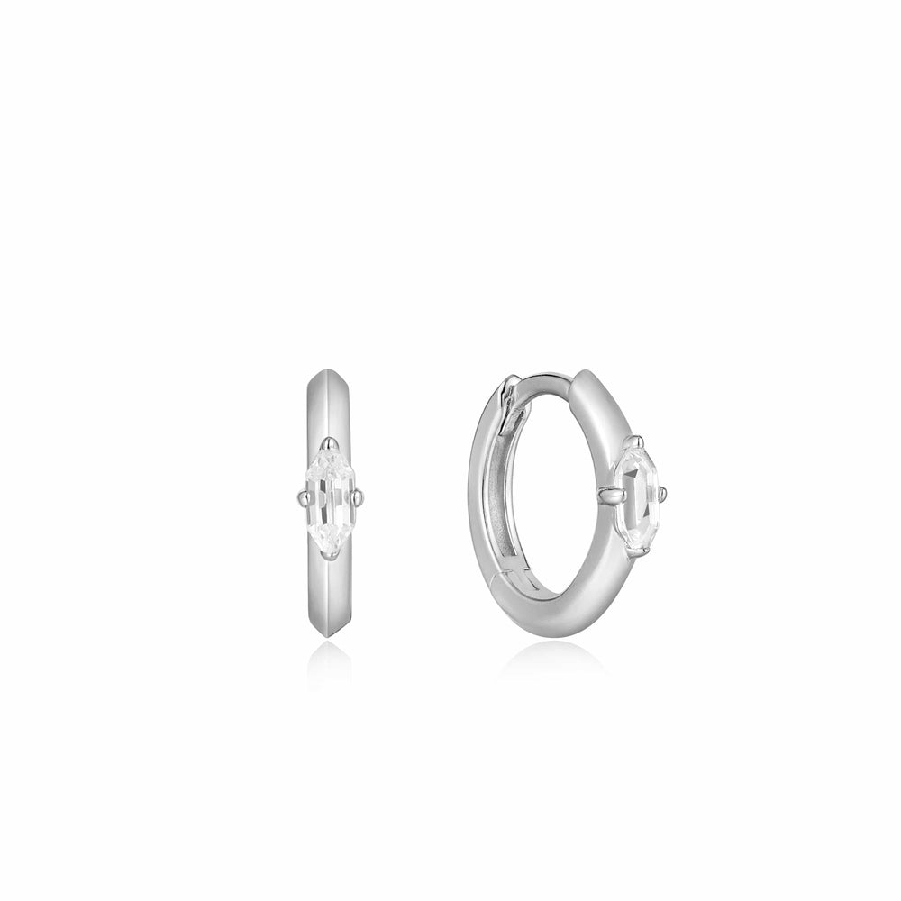 EAR Silver Sparkle Emblem Huggie Hoop Earrings