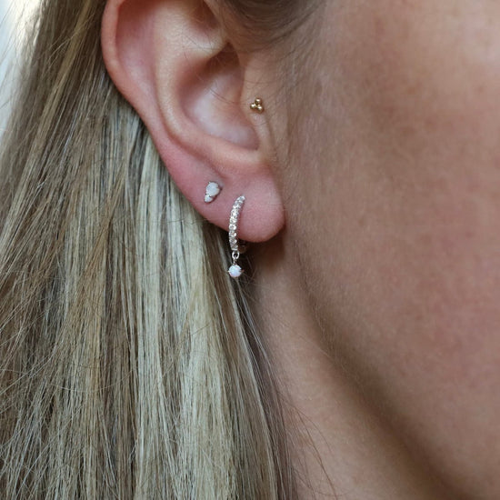 EAR Silver Sparkle Kyoto Opal Drop Huggie Hoop Earring