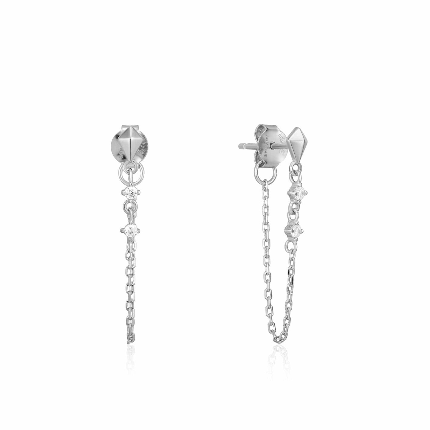 EAR Silver Spike Chain Stud Earrings