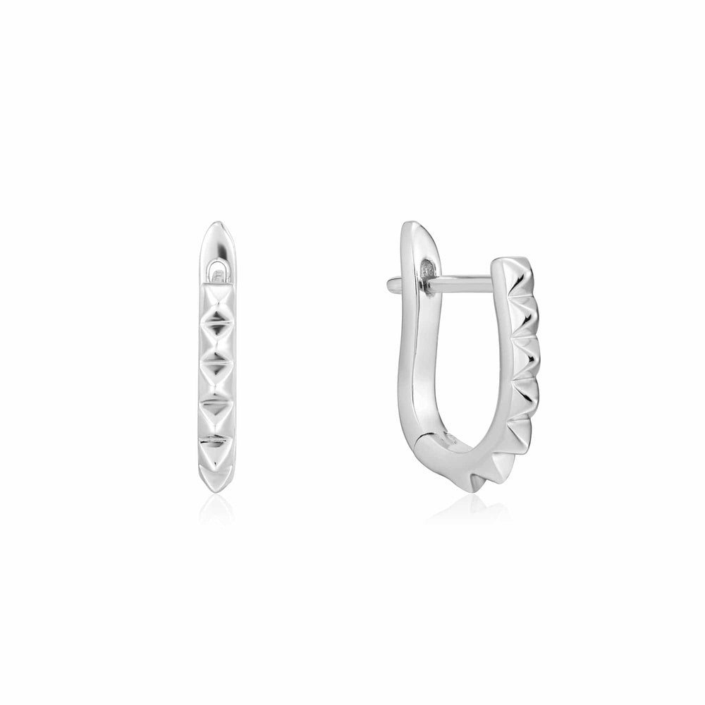 EAR Silver Spike Huggie Hoop Earrings