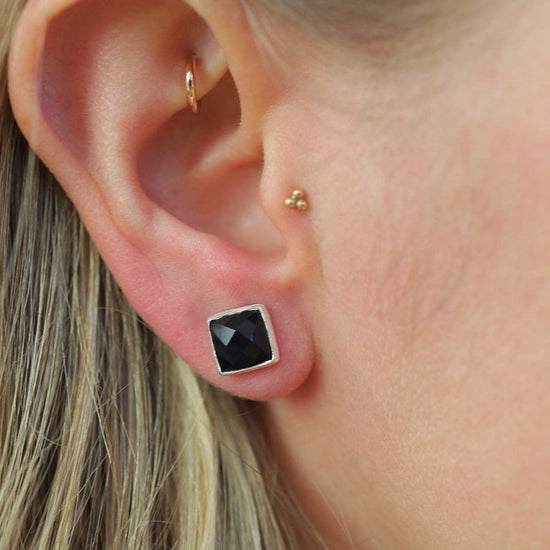 EAR Silver Square Madeline Stud Earrings - Black Onyx