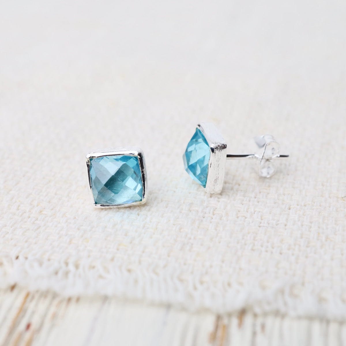 EAR Silver Square Madeline Stud Earrings - Blue Topaz