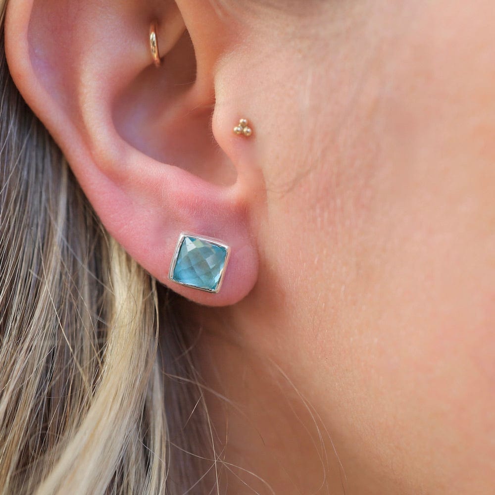 EAR Silver Square Madeline Stud Earrings - Blue Topaz