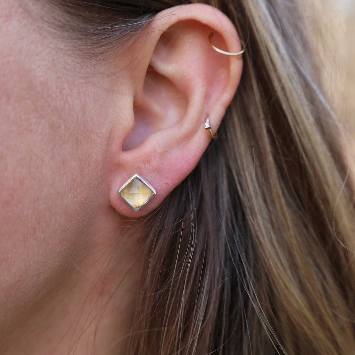 EAR Silver Square Madeline Stud Earrings - Citrine