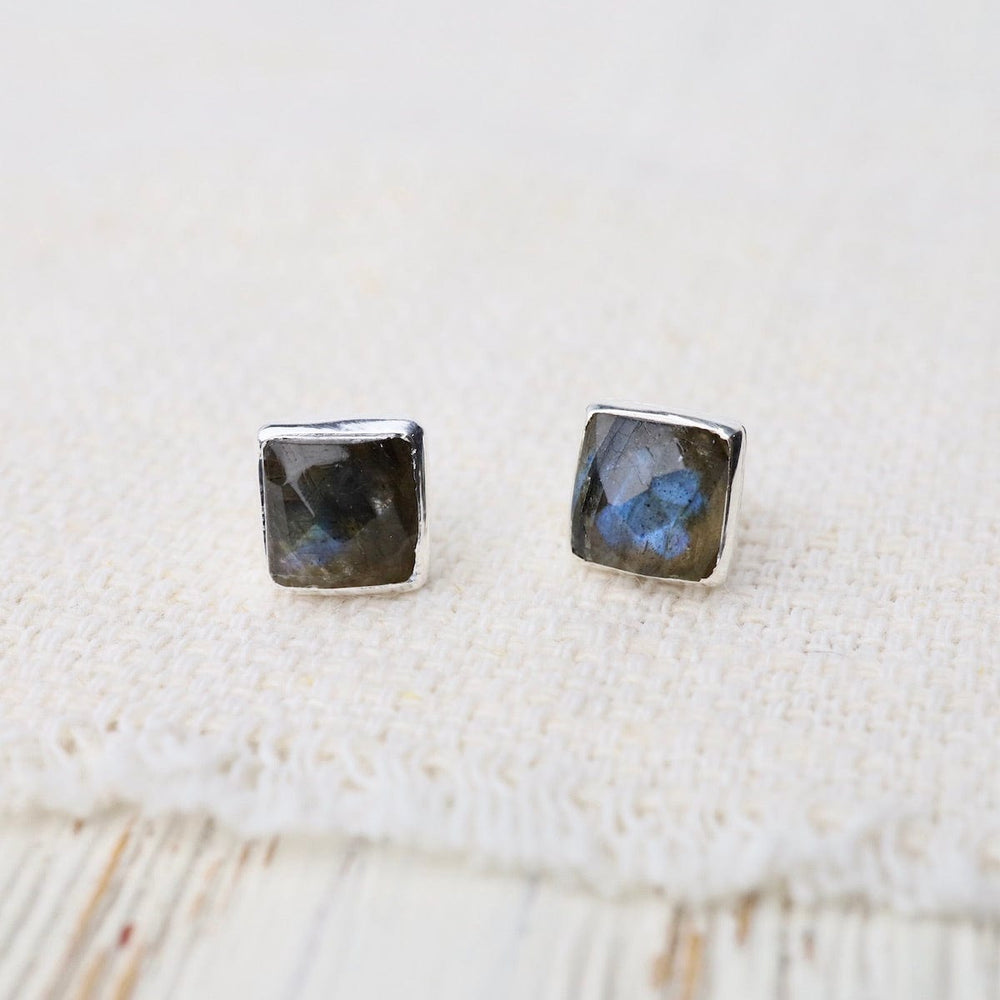 EAR Silver Square Madeline Stud Earrings - Labradorite