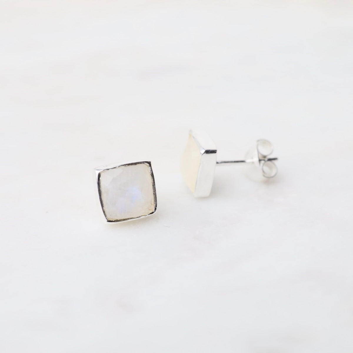 Silver Square Madeline Stud Earrings - Clear Quartz