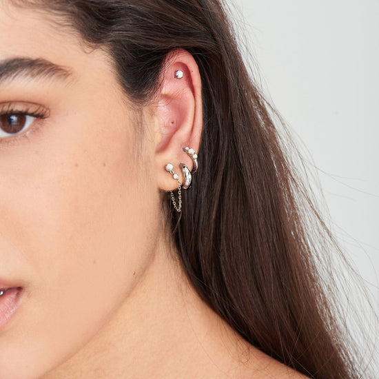 EAR Silver Starry Kyoto Opal Huggie Hoop Earrings