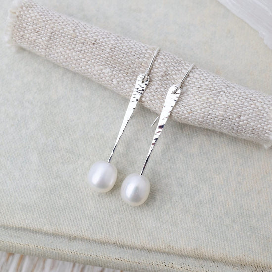 EAR Silver Stick Earrings with Pearl - Small