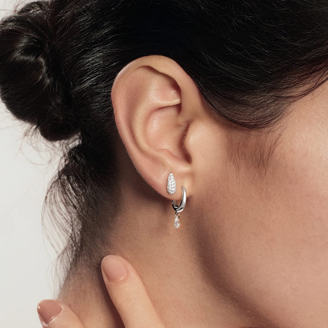 EAR Silver Teardrop Dangle Huggie Hoop Earrings