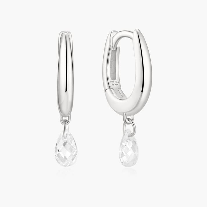 EAR Silver Teardrop Dangle Huggie Hoop Earrings