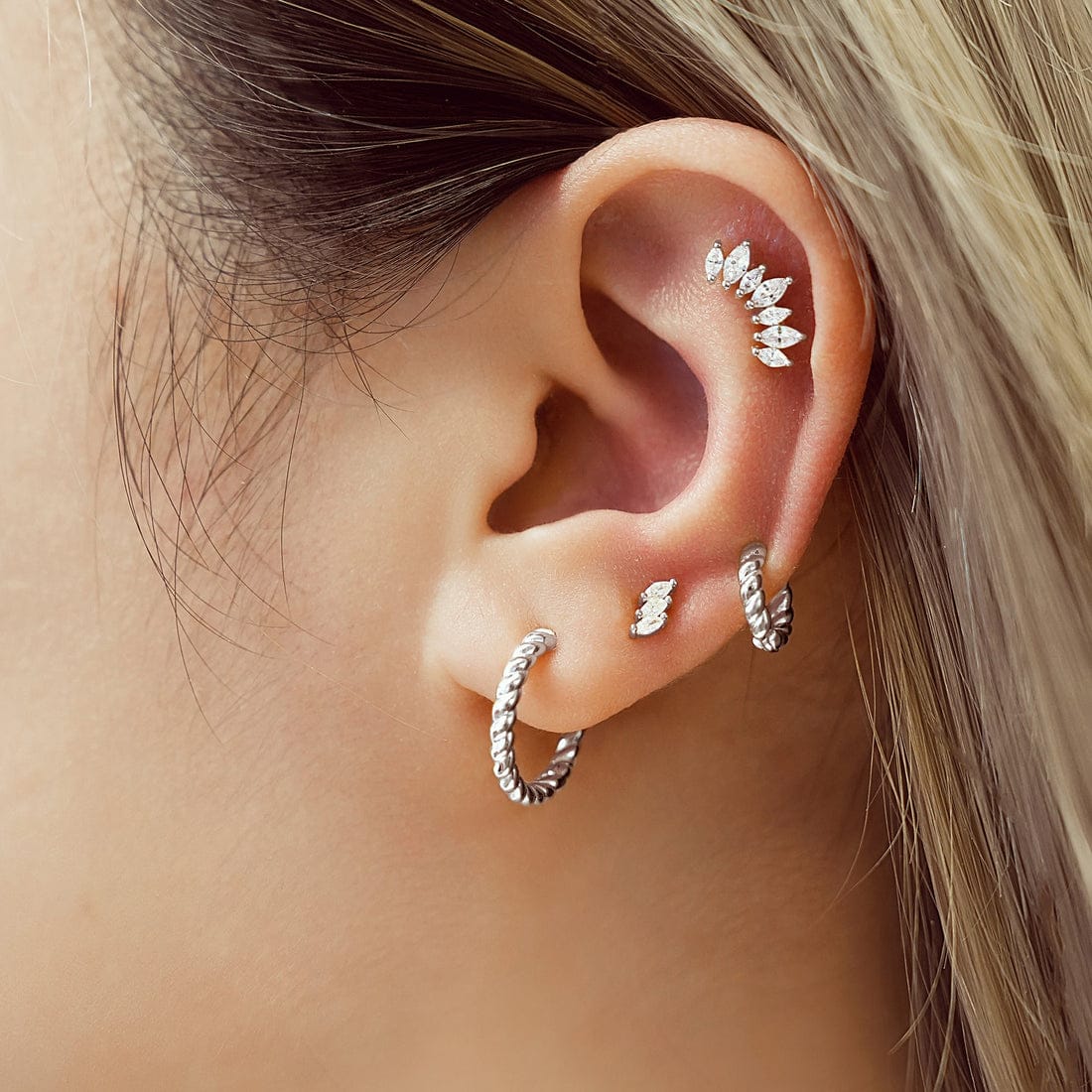 EAR Silver Texture Medium Huggie Hoop Earrings