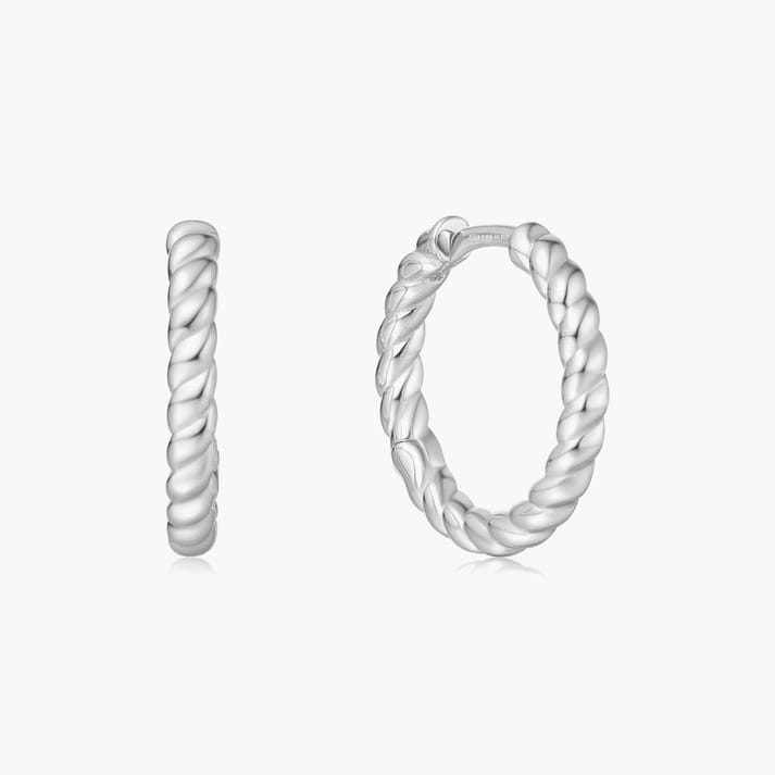 EAR Silver Texture Medium Huggie Hoop Earrings
