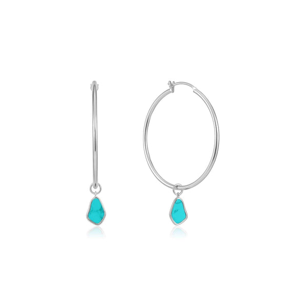 EAR Silver Tidal Turquoise Drop Hoop Earrings