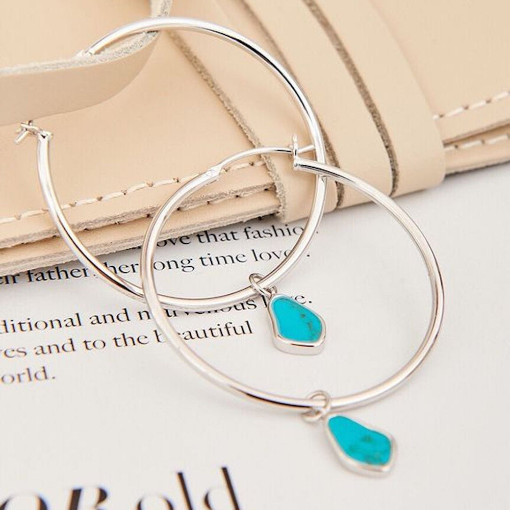 
                      
                        EAR Silver Tidal Turquoise Drop Hoop Earrings
                      
                    