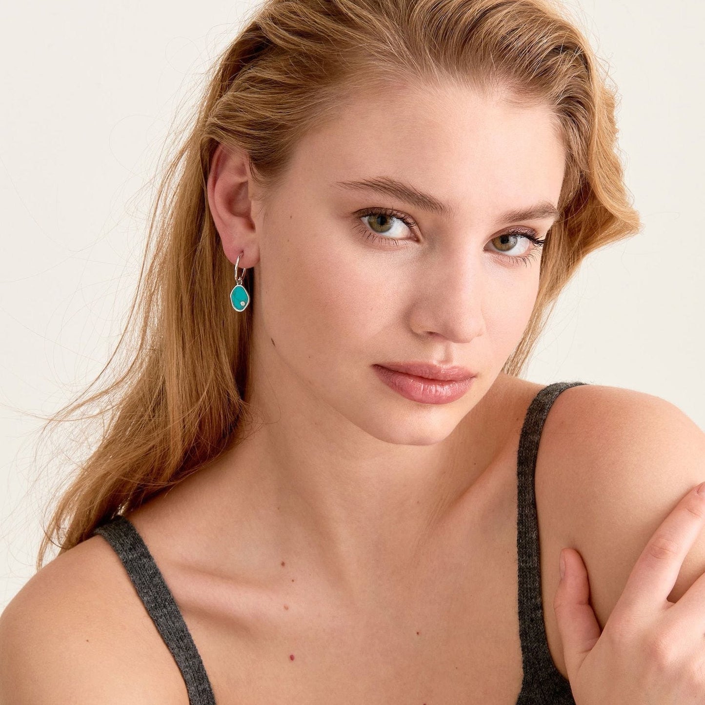 EAR Silver Tidal Turquoise Mini Hoop Earrings