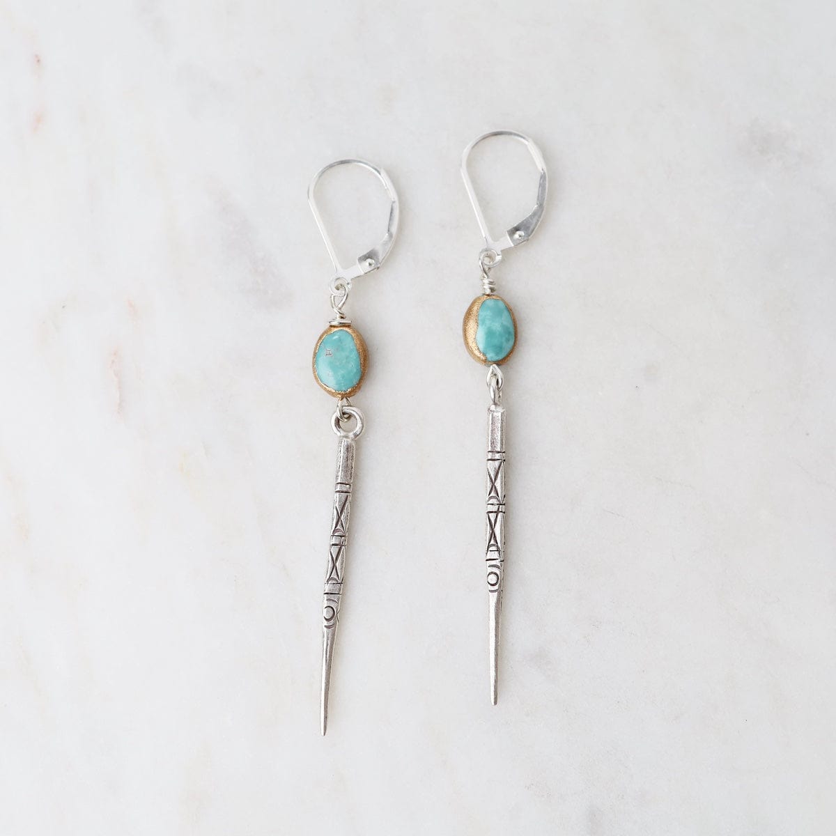 EAR Silver Toothpick with Turquoise Ovals Earrings