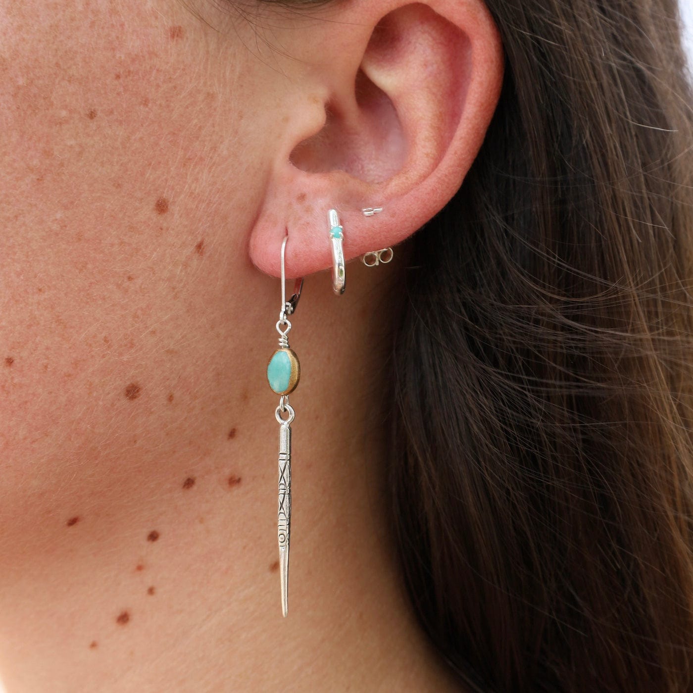 EAR Silver Toothpick with Turquoise Ovals Earrings