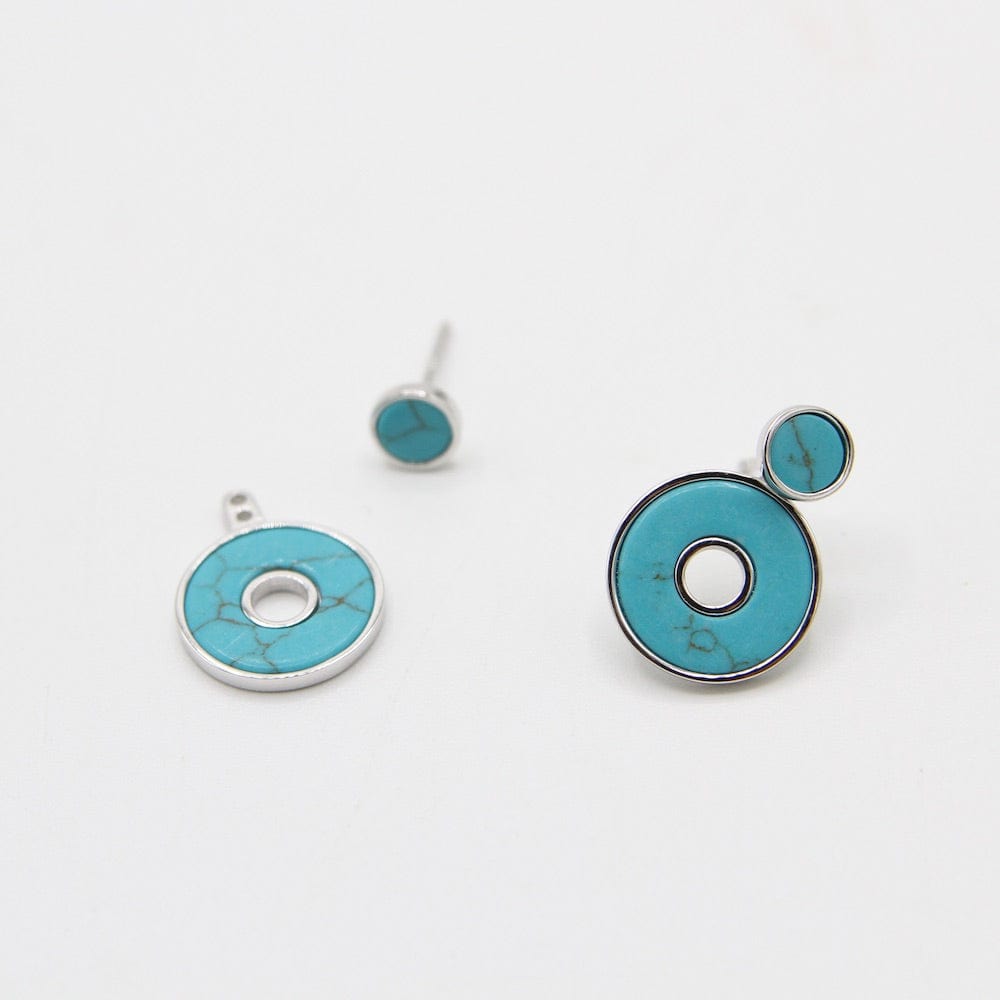 Load image into Gallery viewer, EAR Silver Turquoise Disc Ear Jackets
