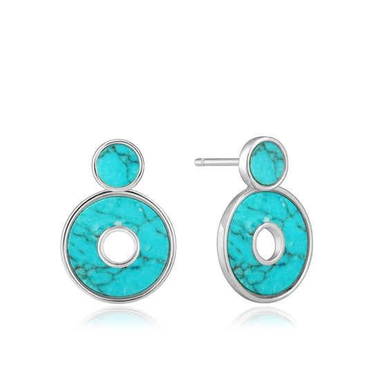 Load image into Gallery viewer, EAR Silver Turquoise Disc Ear Jackets
