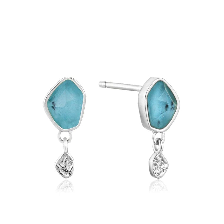 EAR Silver Turquoise Drop Stud Earrings