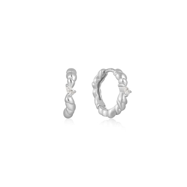 Silver Twisted Wave Huggie Hoop Earrings