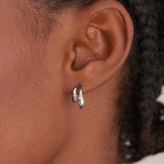 EAR Silver Wave Double Hoop Stud Earrings