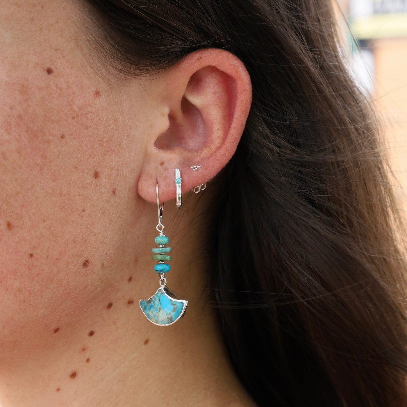 EAR Silver Wrapped Hygge Turquoise Fan Earrings