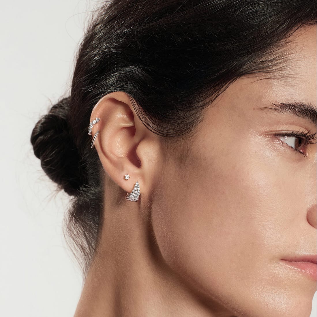EAR Silver Zig Zag Pave Huggie Hoop Earrings