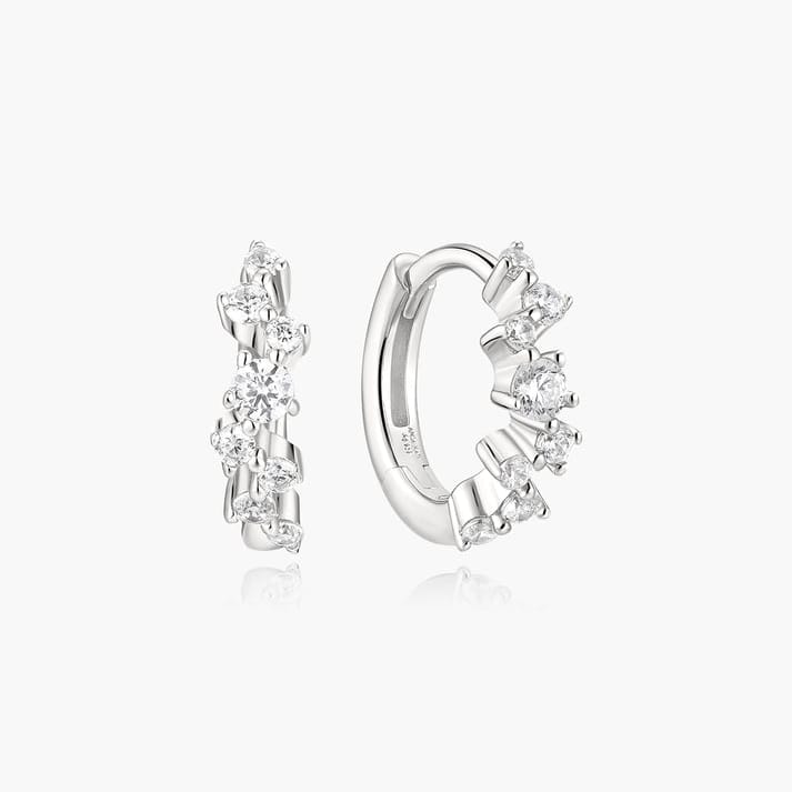 EAR Silver Zig Zag Pave Huggie Hoop Earrings