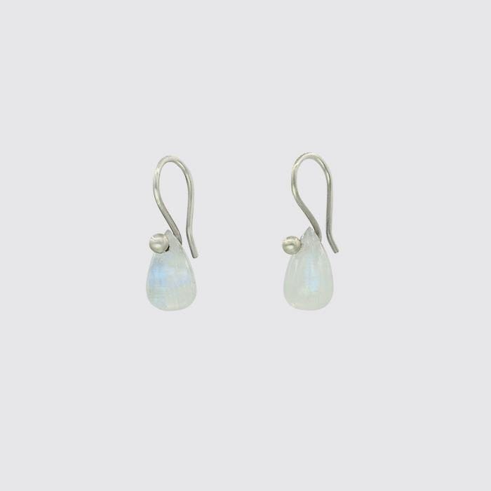 EAR Simple Rainbow Moonstone Tear Drop Dangle Earring