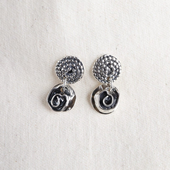 EAR Small Beaded Spiral with Small Rose Drop Earrings