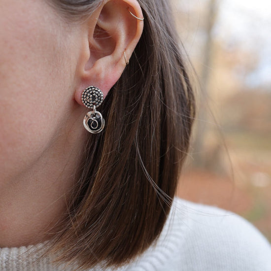 EAR Small Beaded Spiral with Small Rose Drop Earrings