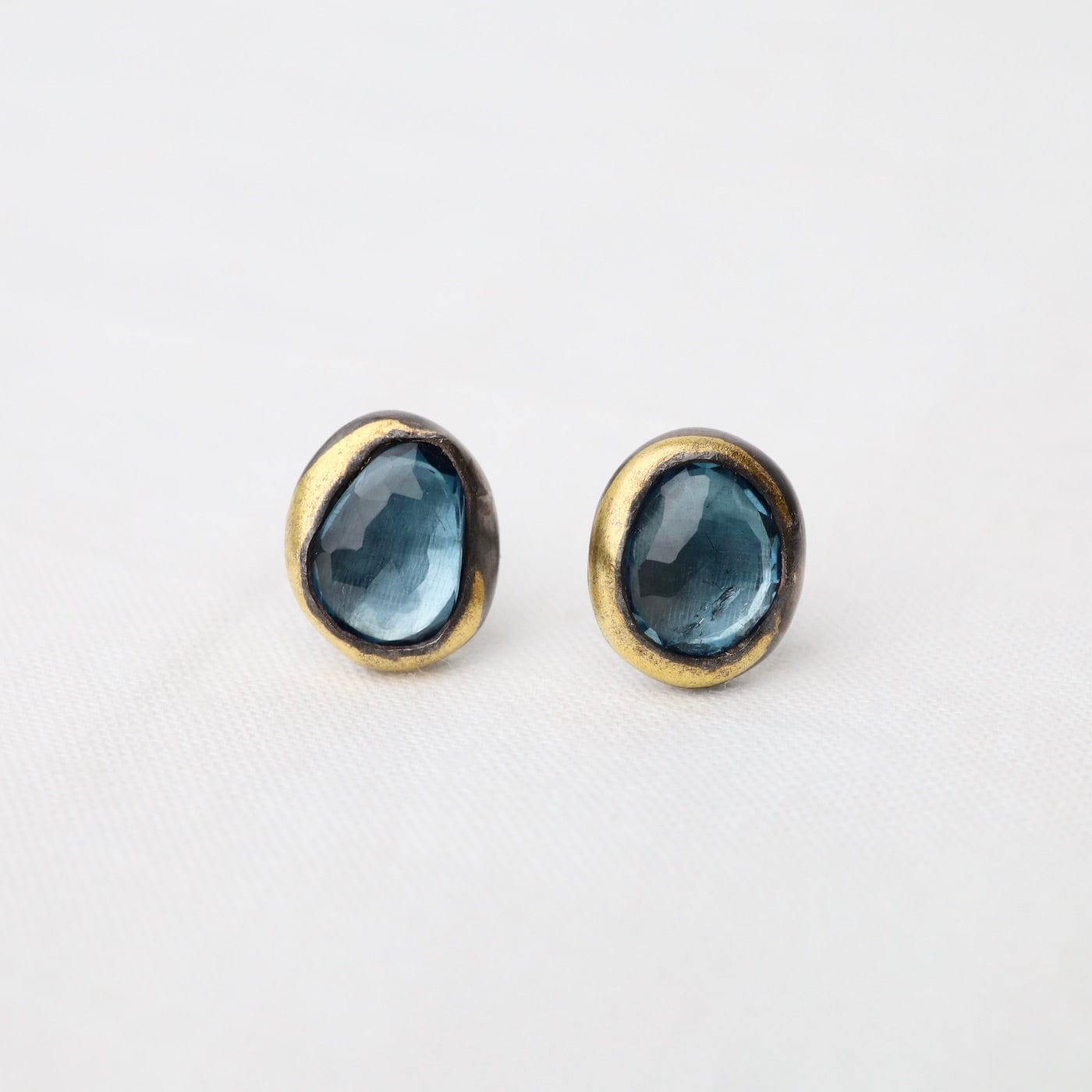 EAR Small Crescent Rim Post Earrings with London Blue Topaz