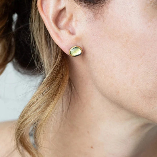 EAR Small Crescent Rim Post Earrings with Peridot