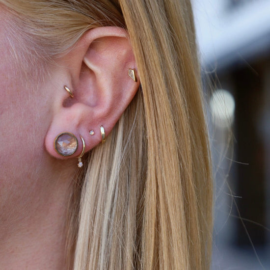 EAR Small Crescent Rim Post Earrings with Rutile Quart