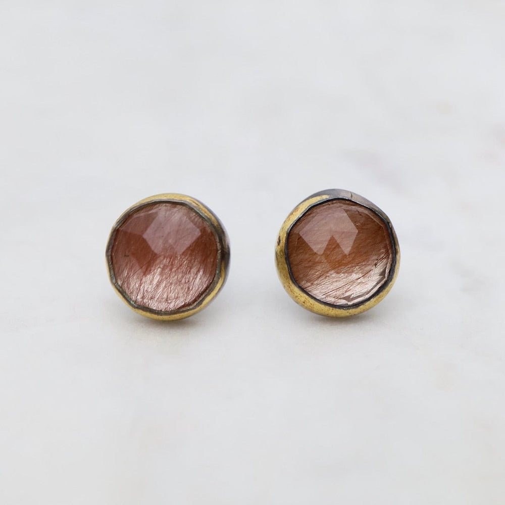 EAR Small Crescent Rim Post Earrings with Rutile Quart