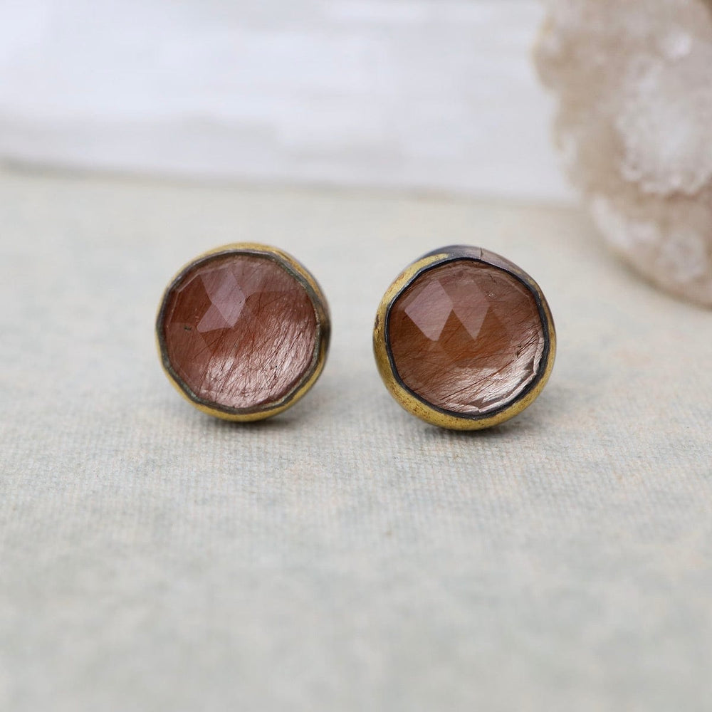 
                  
                    EAR Small Crescent Rim Post Earrings with Rutile Quart
                  
                