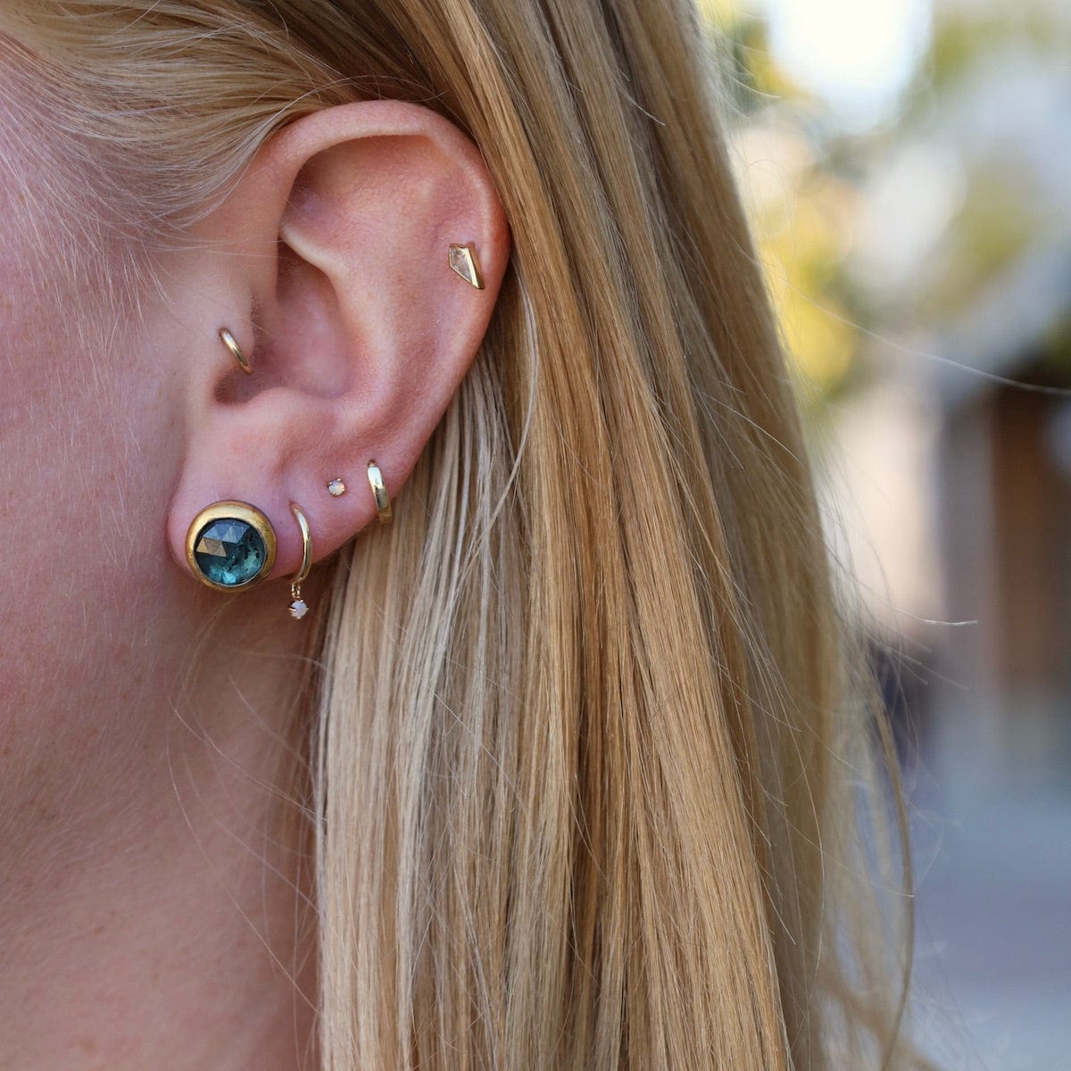 EAR Small Crescent Rim Post Earrings with Teal Kyanite