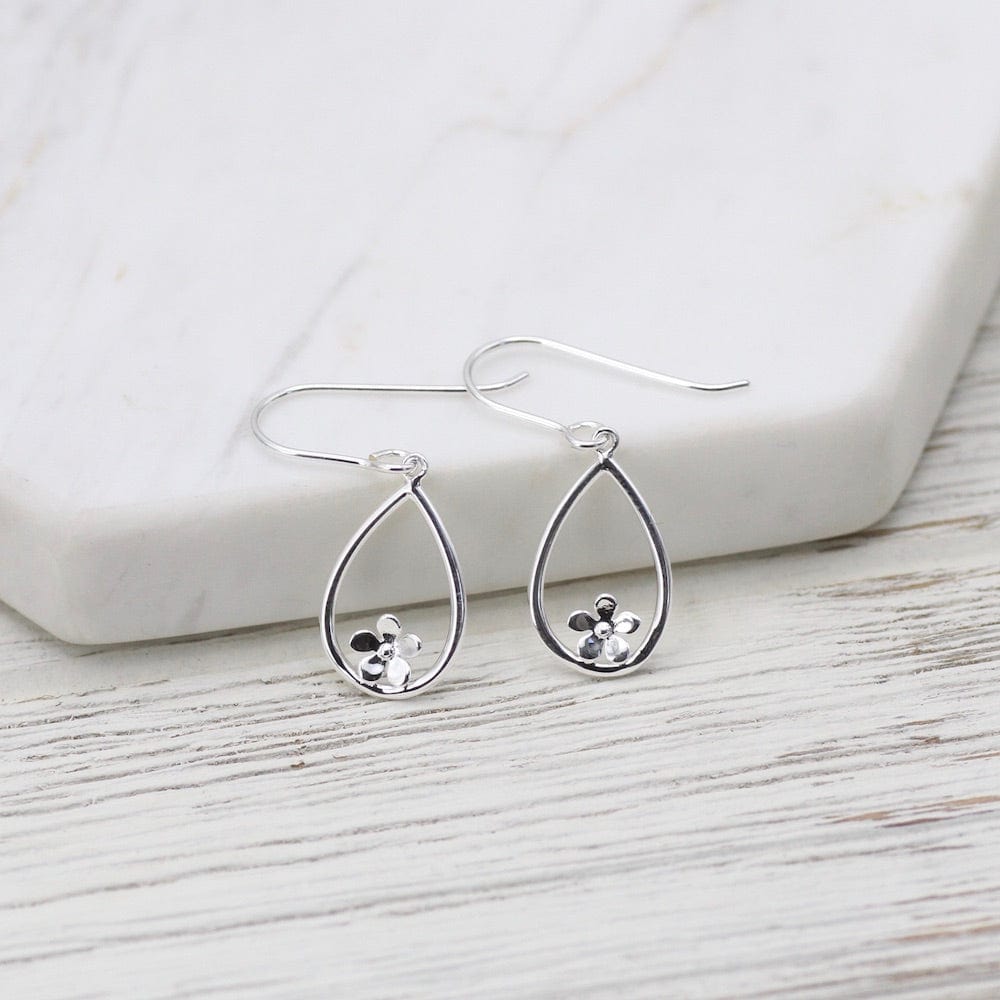 EAR Small Drop With Flower - Sterling Silver