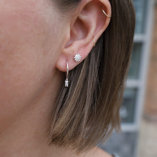 EAR Small Hoop With Hanging CZ Baguette