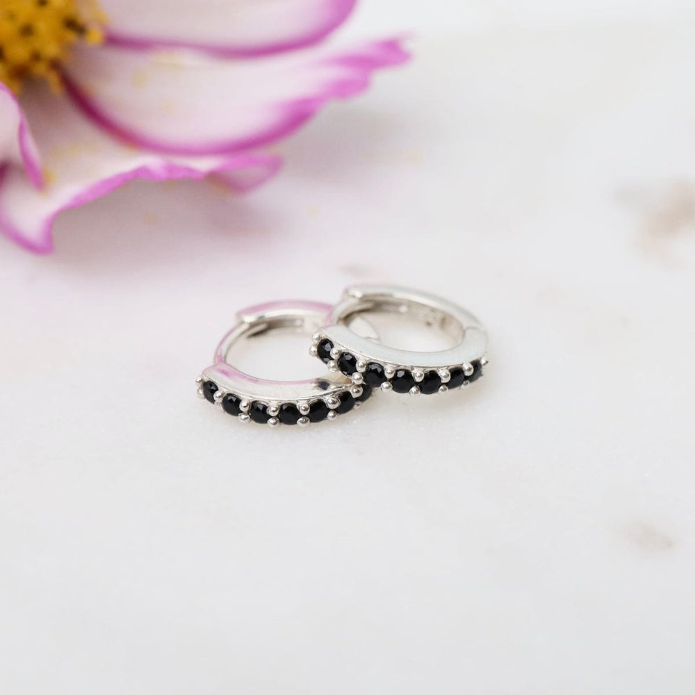 EAR Small Huggie Hoops with Black Stones