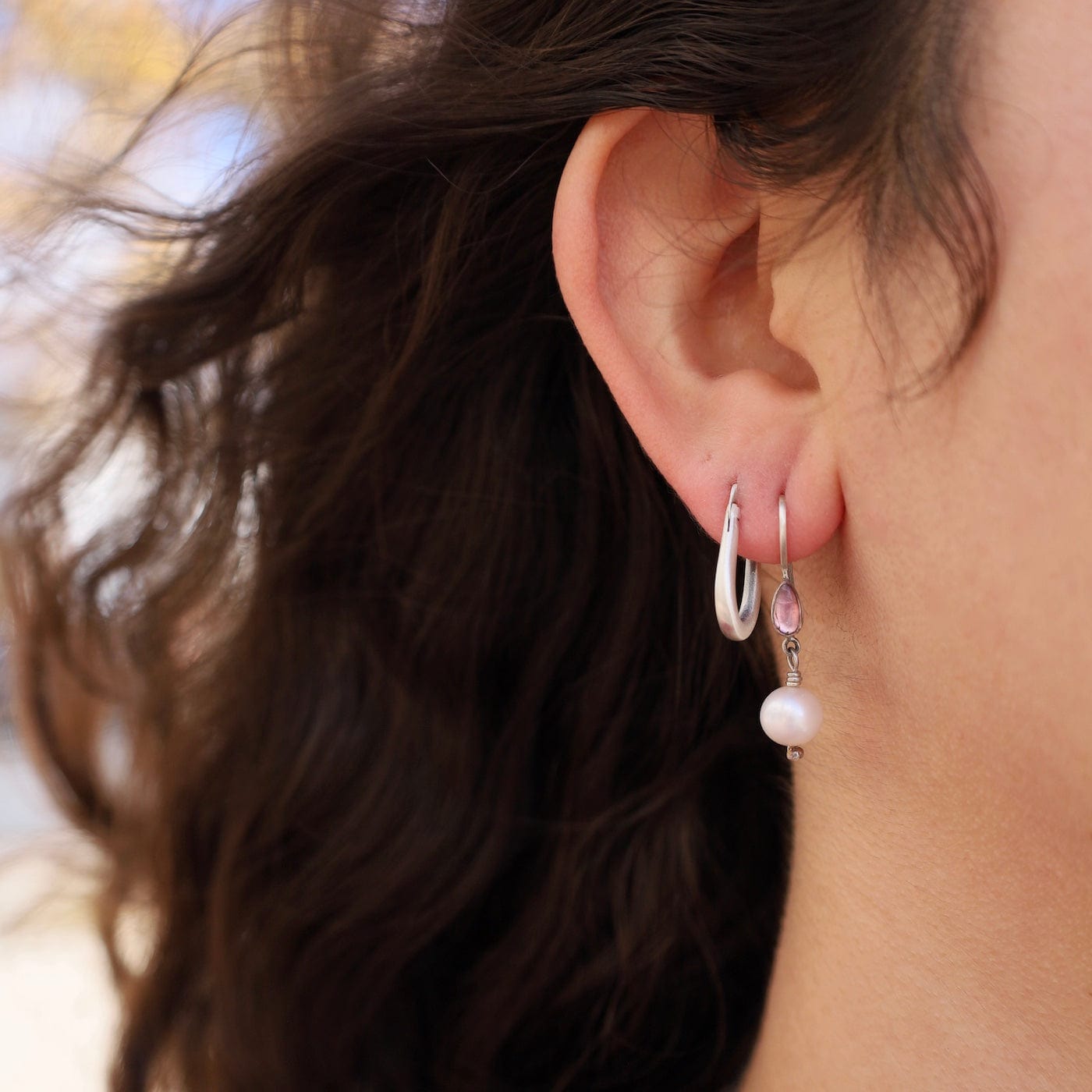 EAR Small Pearl and Pink Tourmaline Marquis Drop Earrings