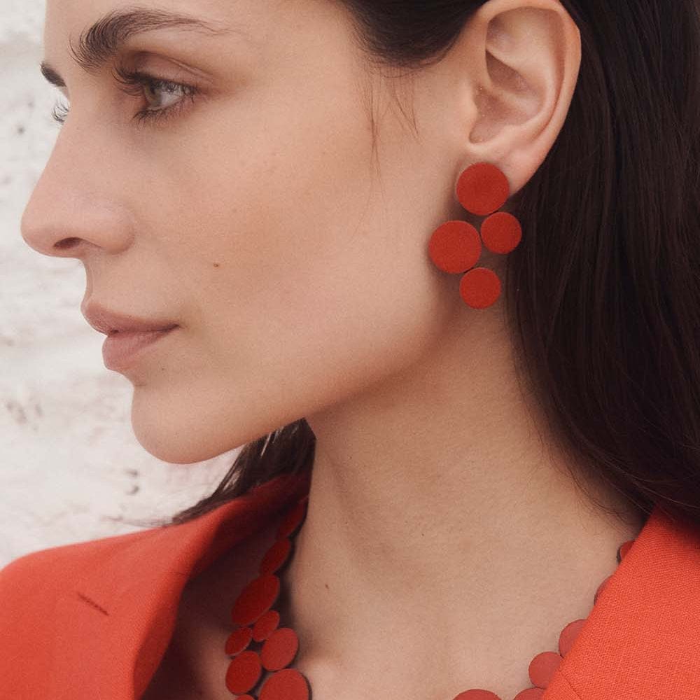 EAR Small Red Leather Abstraction Earrings
