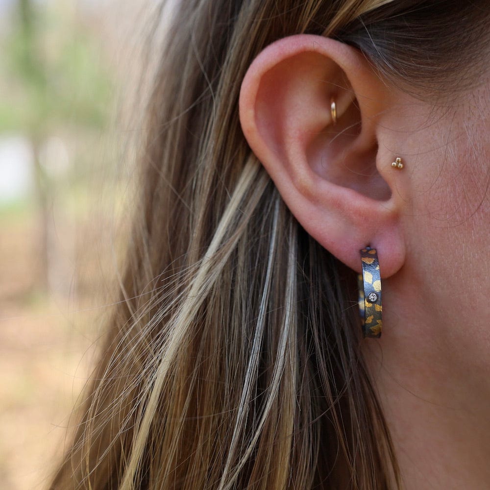 EAR Small Speckled Hoops with Diamonds