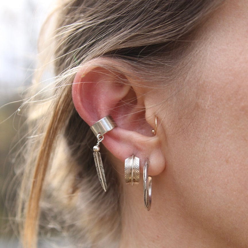 EAR Small Sterling Silver Feather Hoops