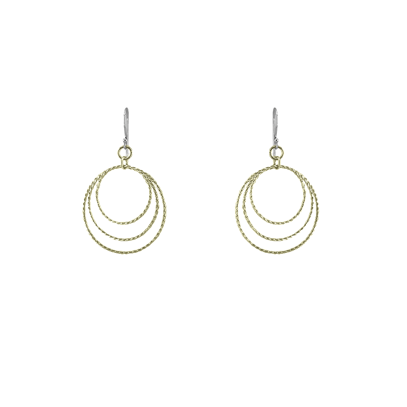 EAR Solid Brass 3 Ring Dangle Earrings