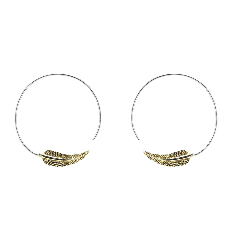 EAR Solid Brass Feather Hoops