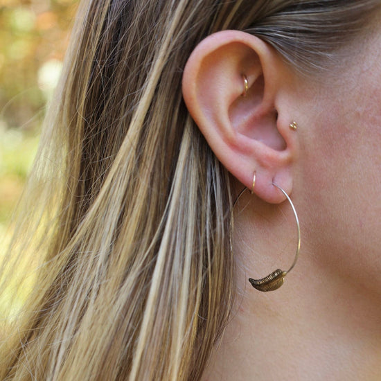EAR Solid Brass Feather Hoops