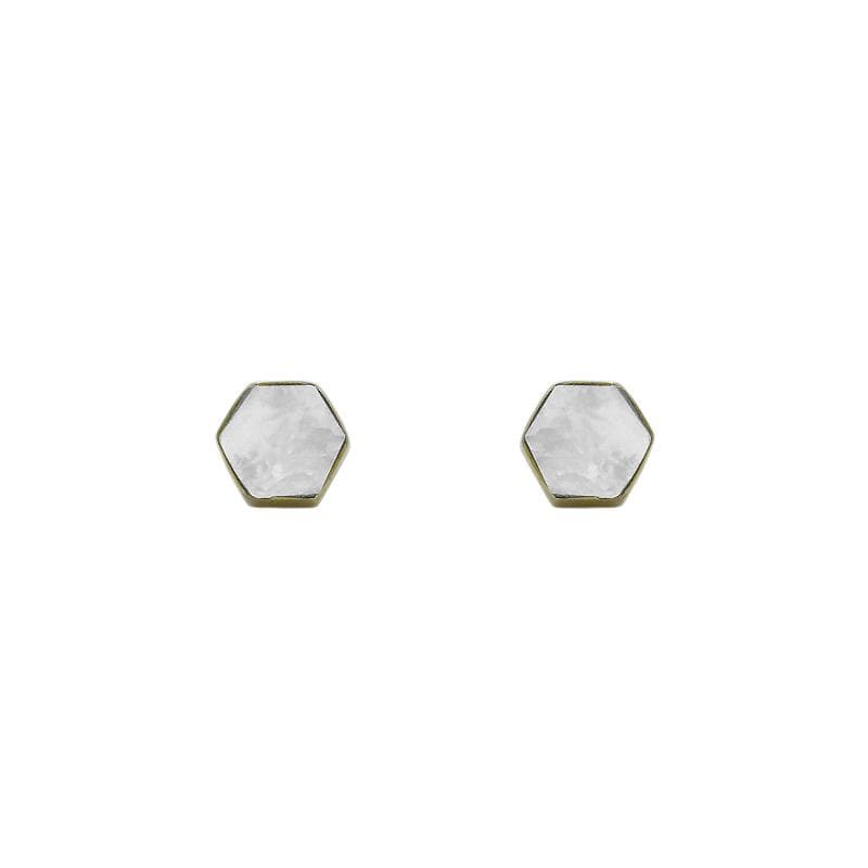 EAR Solid Brass Hexagon Studs with Mother of Pearl Inlay